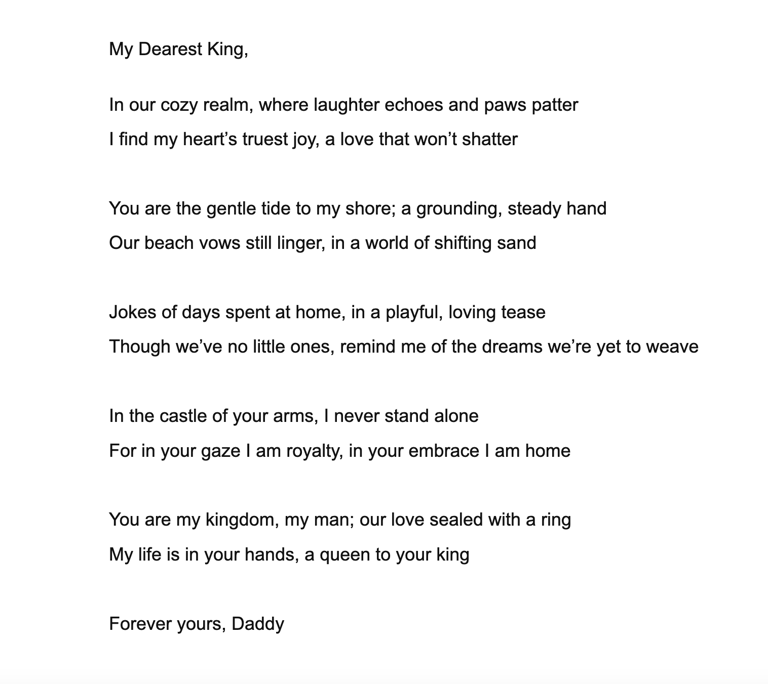 Daddy's Notes Poem for King